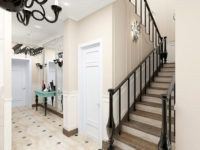 עיצוב המדרגות חוזר על עצמו באלמנטים אחרים של תפאורה.